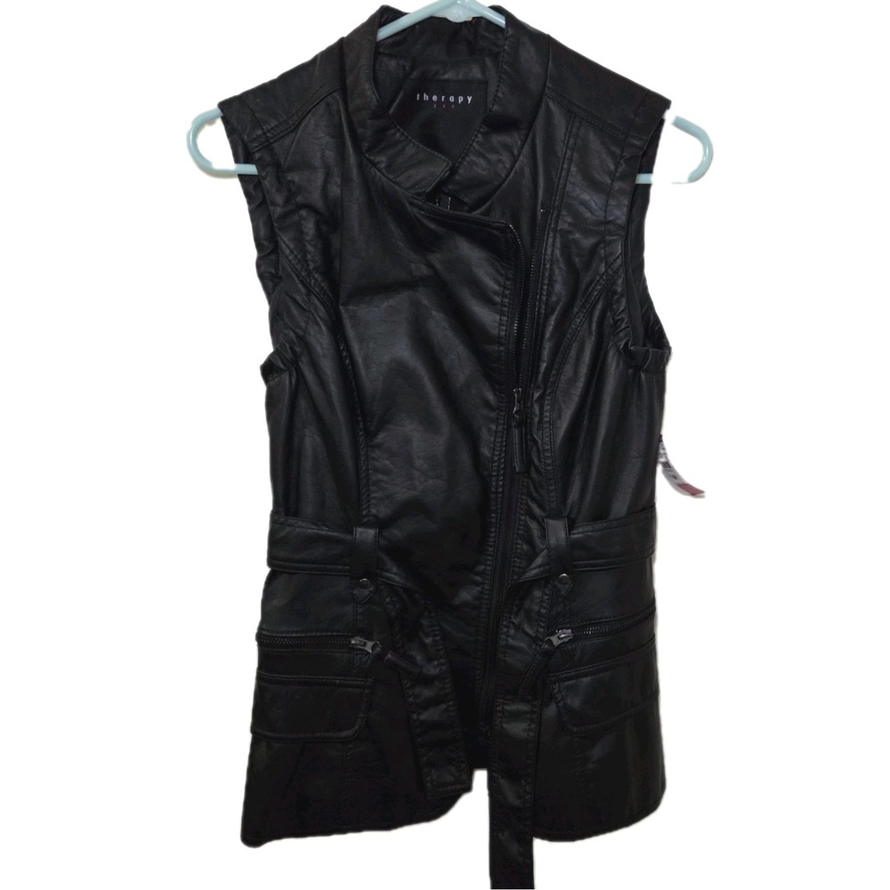 Therapy Body Central Black Moto Vest M Faux Leather Asymmetrical Zip Belted NWT